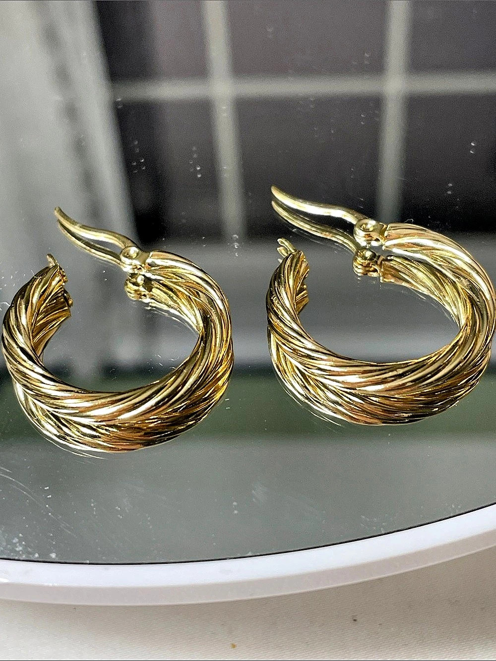 Twisted Stainless Steel Hoops in 18k Gold